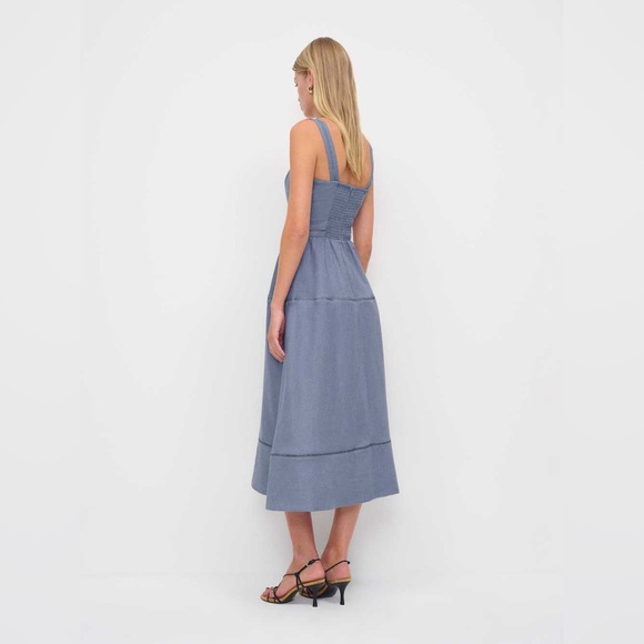 Reformation blue Everett linen midi sleeveless dress in sunflower size 0 - Picture 4 of 10